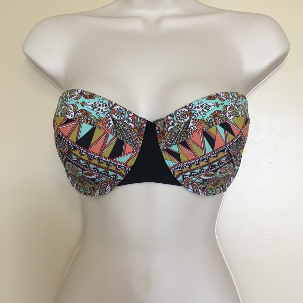Volcom Strapless Bandeau Bikini Top Large Paisley
